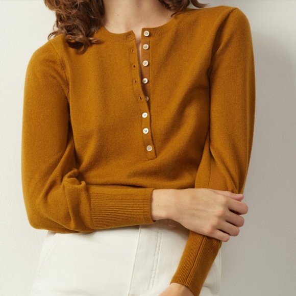 Everlane Sweaters - Everlane the Cashmere Henley Sweater Golden Brown